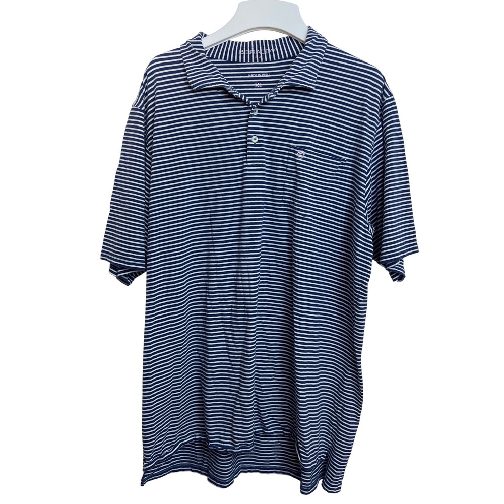 B BRADY USA Mens Navy White Stripe Golf Polo Shirt Pocket Tee XL Made in Peru